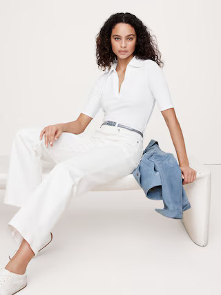 Ribbed Elbow-Sleeve Polo | Banana Republic (US)