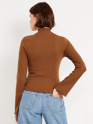 Mock-Neck Lettuce-Edge Rib Top | Old Navy (US)