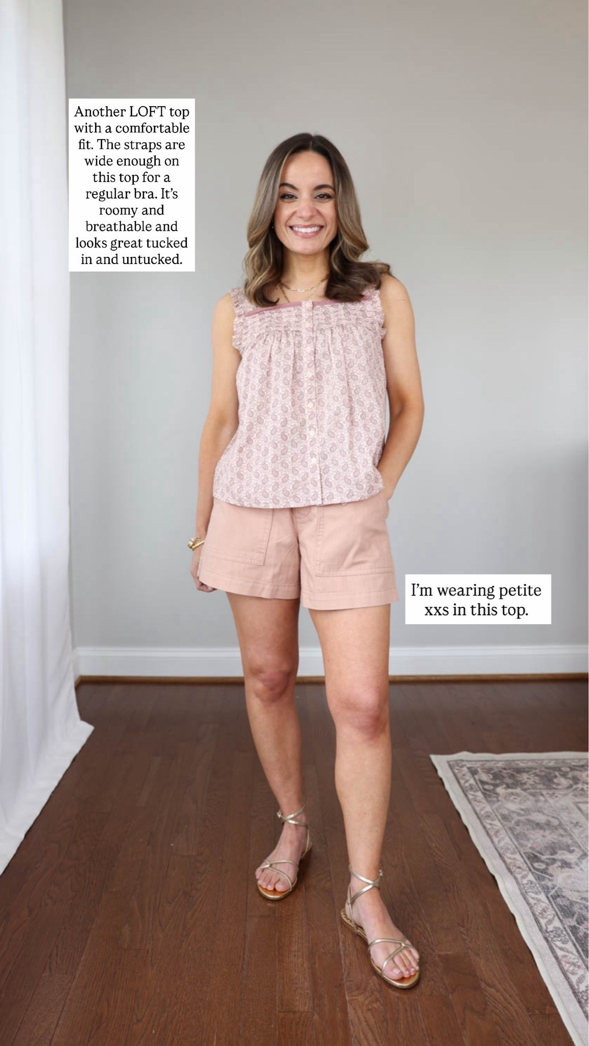 I heard you were looking for petite-friendly tops you can wear untucked!

Printed top (LOFT): petite xxs
Pink shorts (BR Factory): xxs 

My measurements for reference: I’m 4’10” and 105lbs. My bust, waist, and hip measurement is 32”, 24”, and 36”.