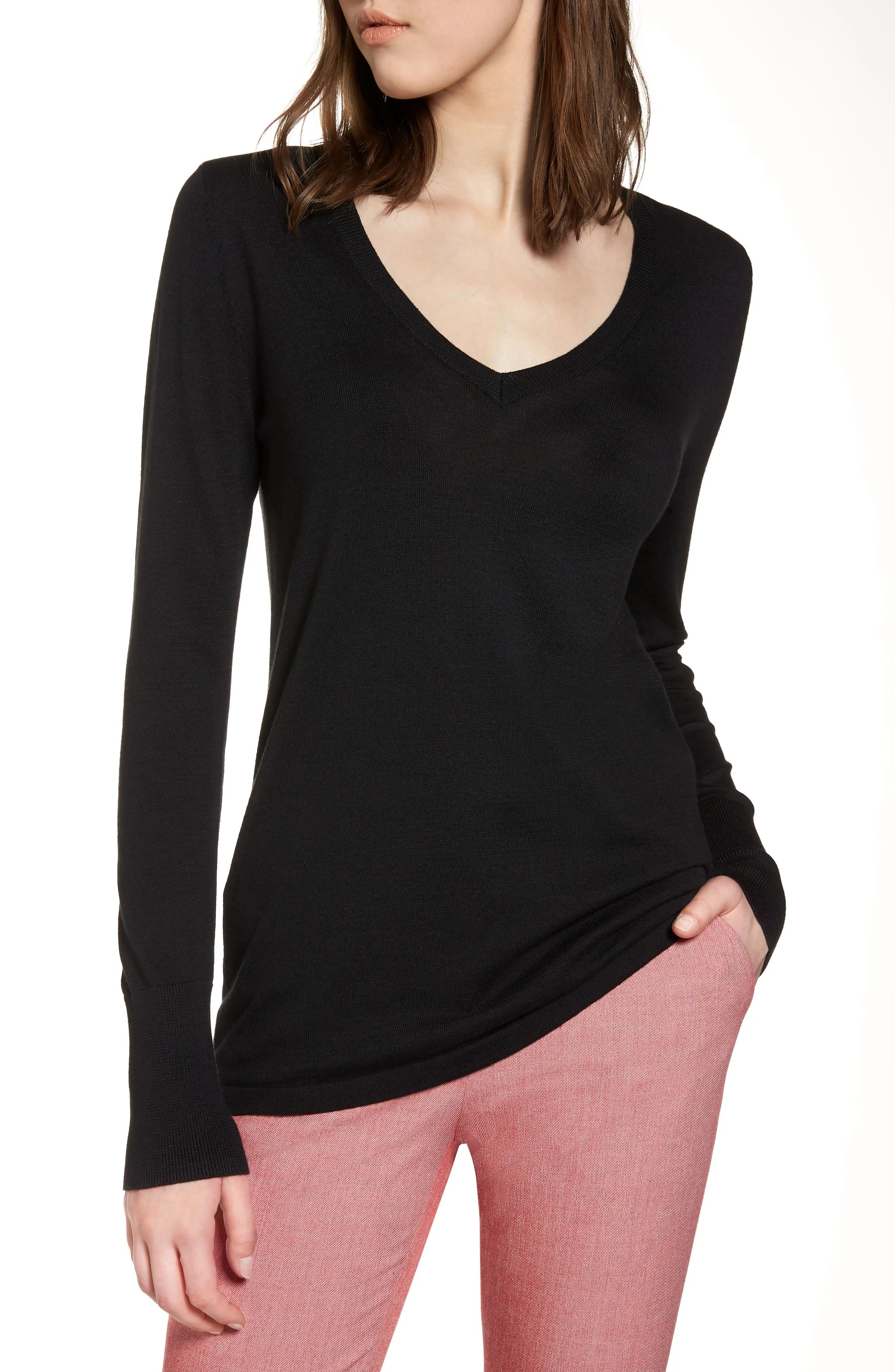 Cotton Blend V-Neck Sweater | Nordstrom