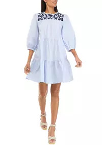 Women's Blouson Sleeve Embroidered Tiered Dress | Belk