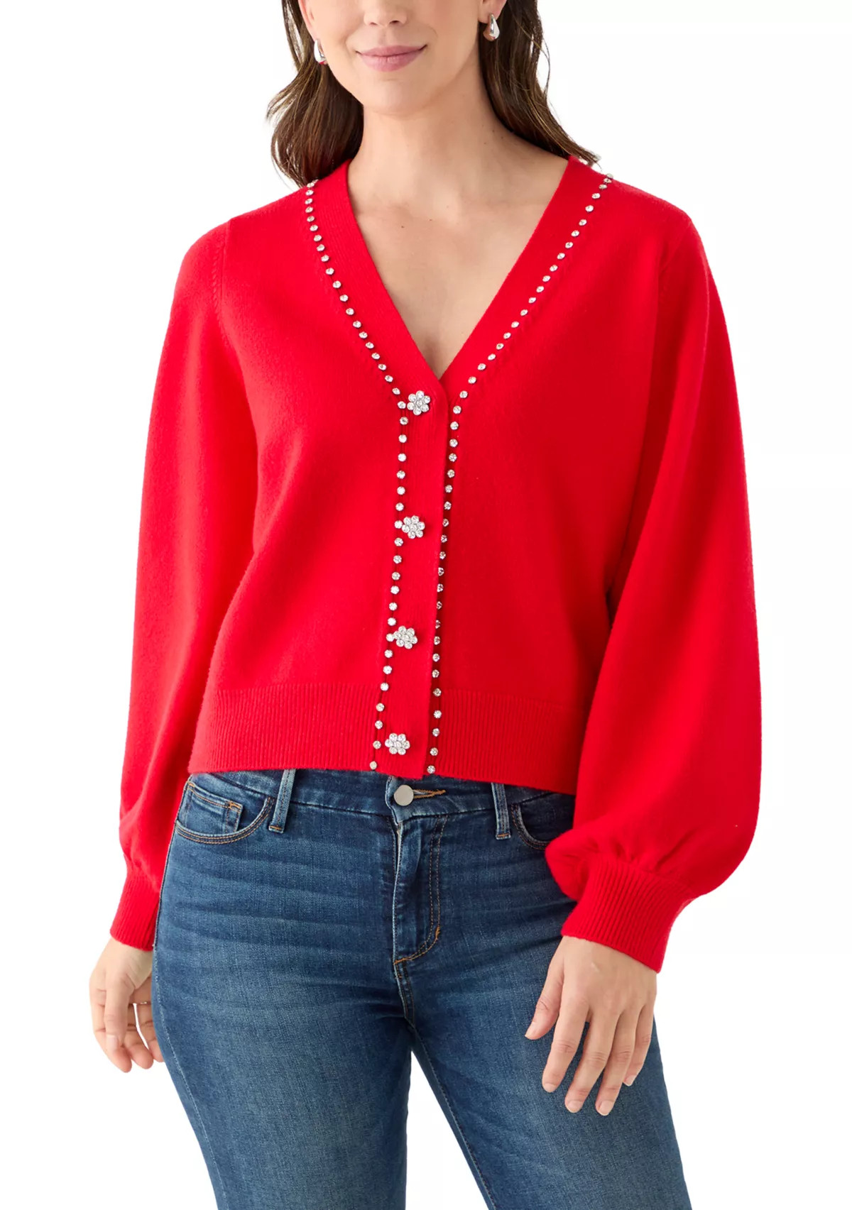 Crown & Ivy™ Women's Jeweled Cropped Cardigan | Belk