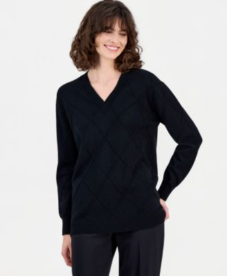 Women's Diamond Knit V-Neck Sweater | Macy's