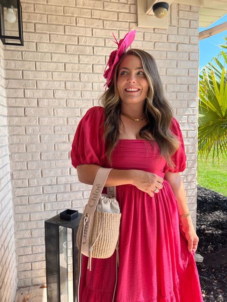 Abercrombie dress size small
Summer bucket bag
Wedding guest outfit
Mid length dress 
Pink dress 

#LTKItBag #LTKWedding