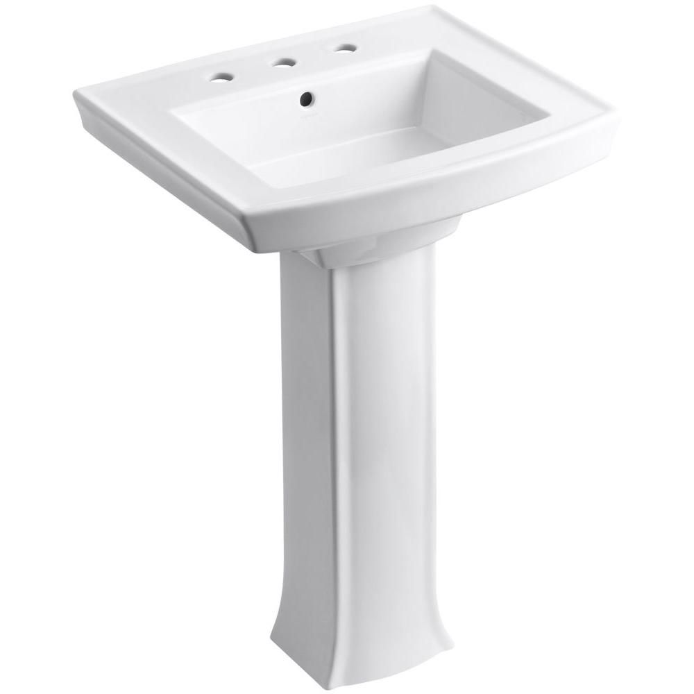 Archer Vitreous China Pedestal Combo Bathroom Sink in White with Overflow Drain | The Home Depot