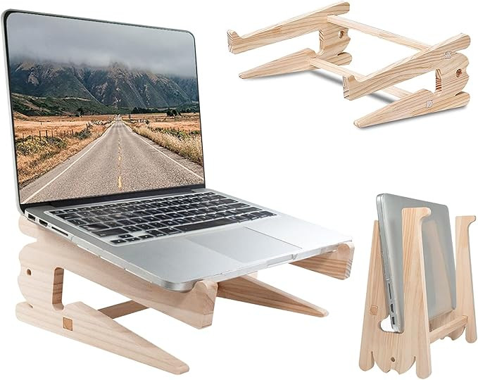 Laptop Stand,Wooden Laptop Holder for Desk,Ventilated Cooling Desktop Computer Stand,MacBook Stan... | Amazon (UK)