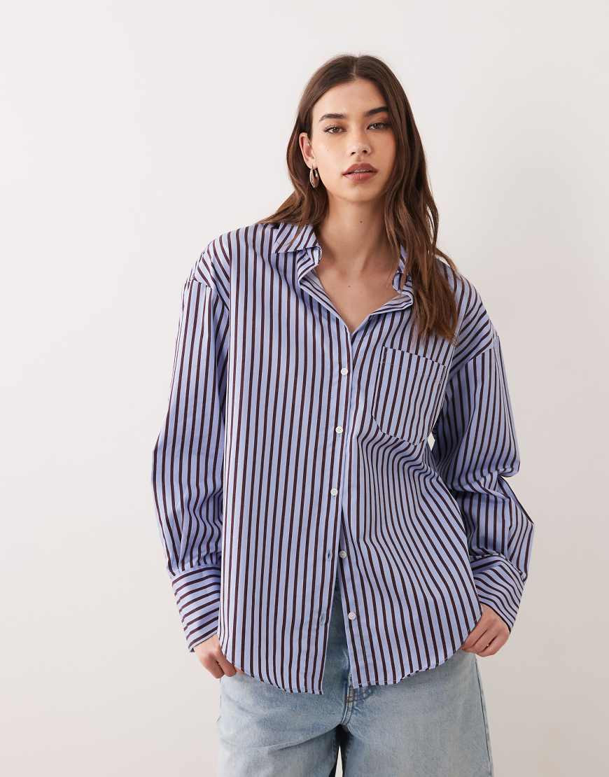 Mango cotton mix shirt in blue and burgundy stripe | ASOS (Global)