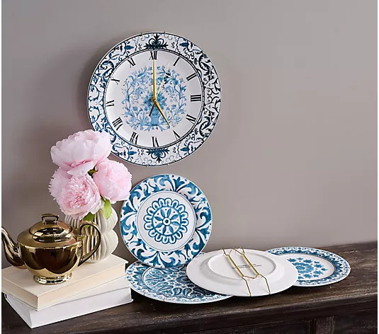 Cozy Cottage by Liz Marie Set of 4 Vintage Plates and Clock | QVC