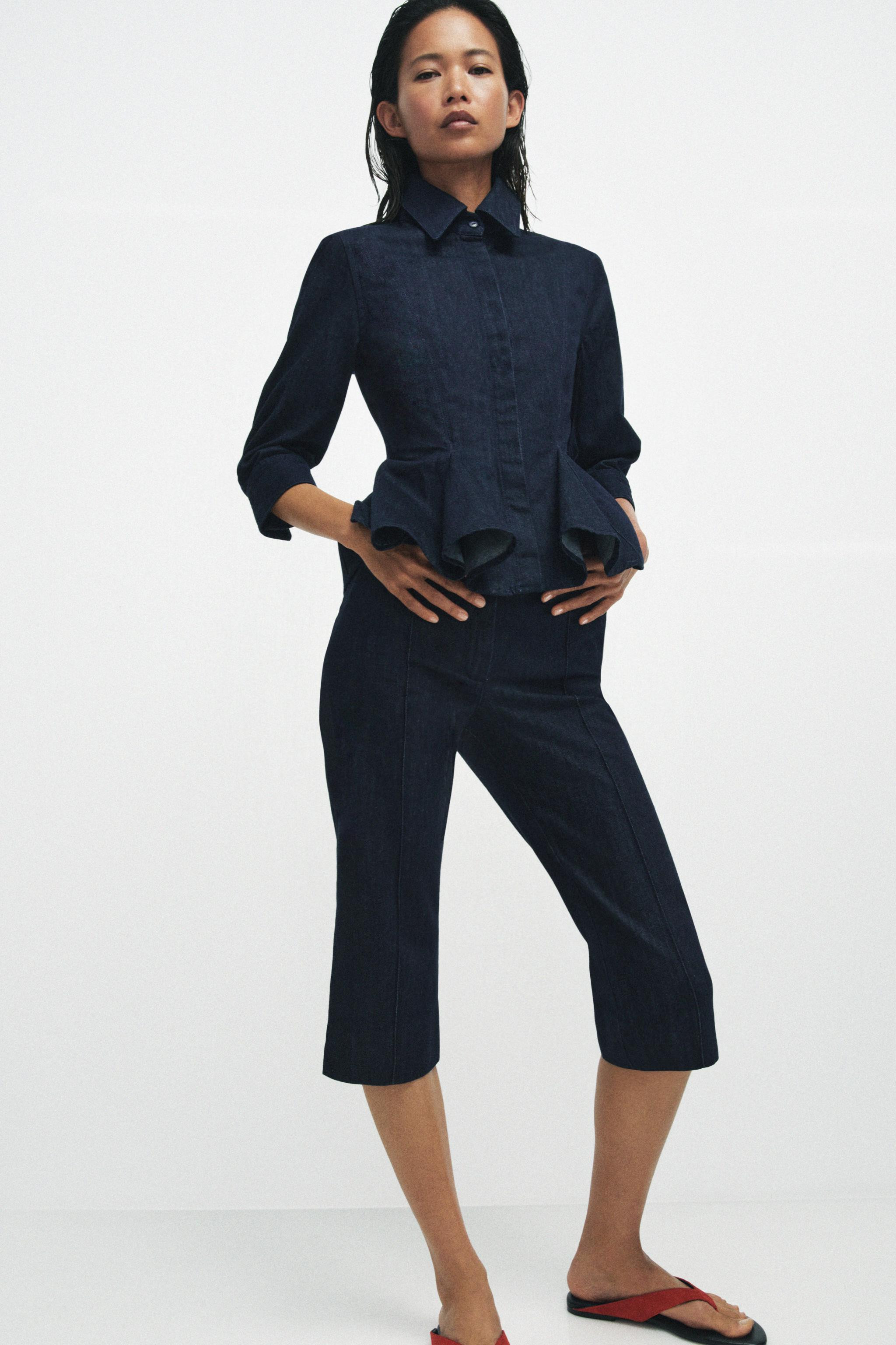 ZW COLLECTION PEPLUM DENIM SHIRT | Zara US