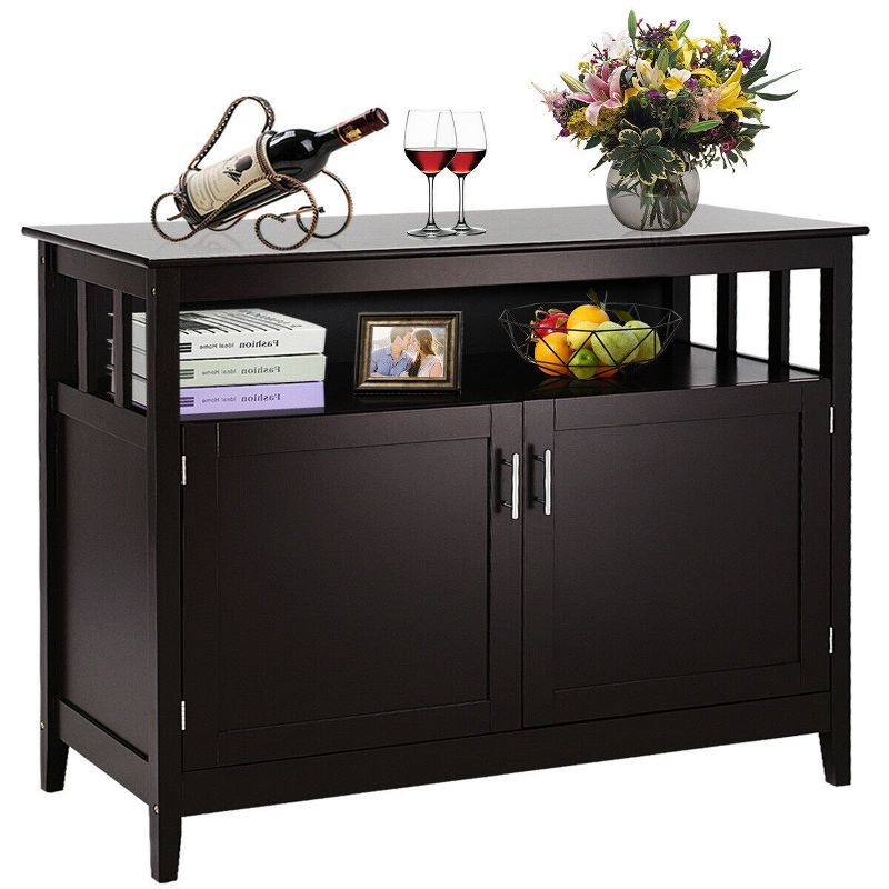 Costway Modern Kitchen Storage 36" Height Cabinet Buffet Server Table Sideboard Dining Wood Brown | Target