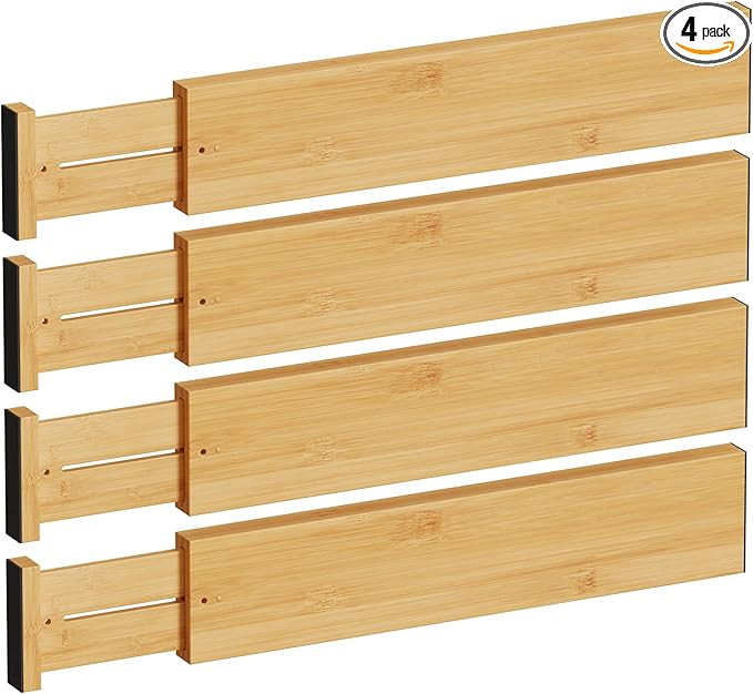 BAMEOS 4" High Drawer Dividers Bamboo Separators Organization Expandable Organizers for Kitchen B... | Amazon (US)