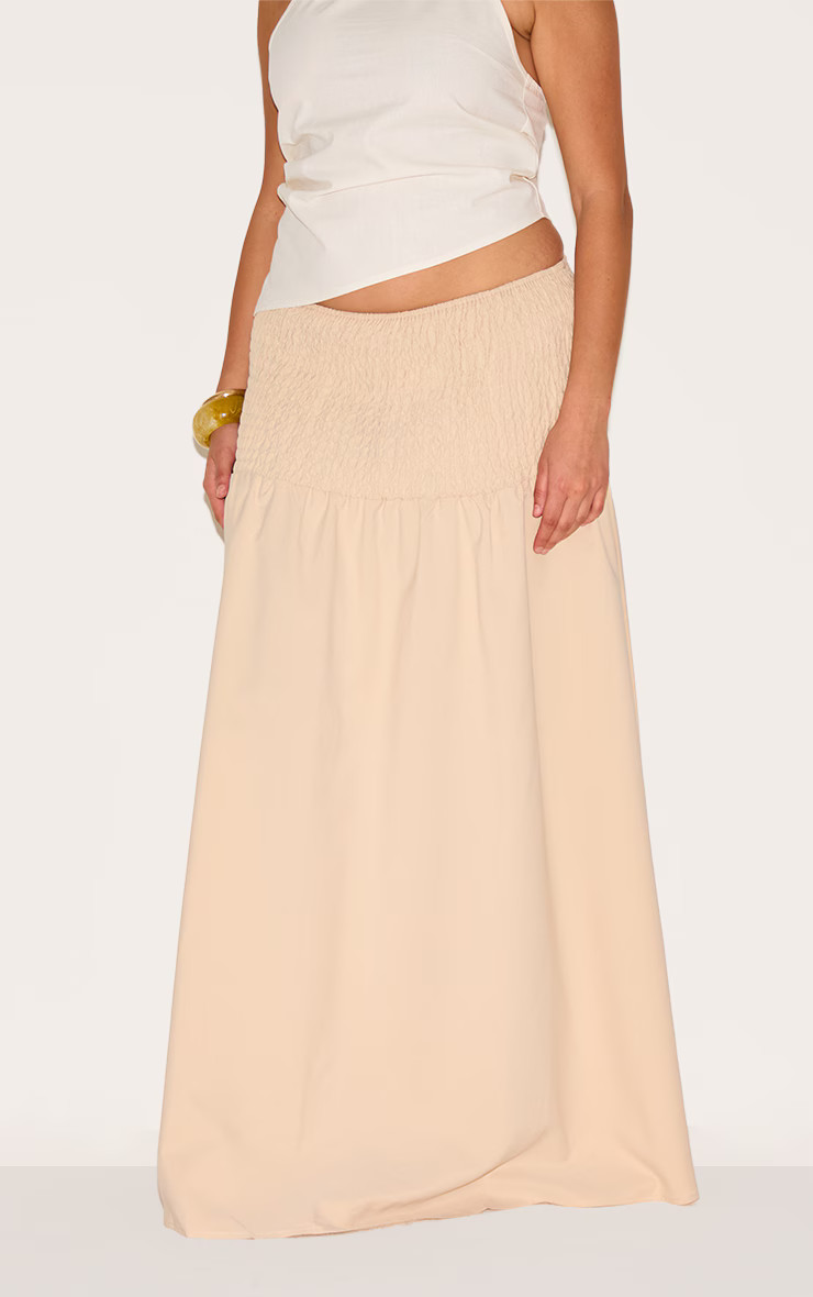 Plus Stone Shirred Waist Cotton Poplin Maxi Skirt | PrettyLittleThing US