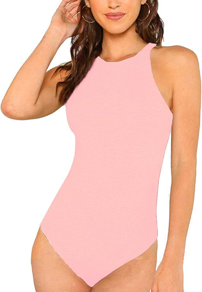 Milumia Women Skinny Halter Bodysuit Mid Waist Solid Fitted Tank Shapewear Romper Top | Amazon (US)