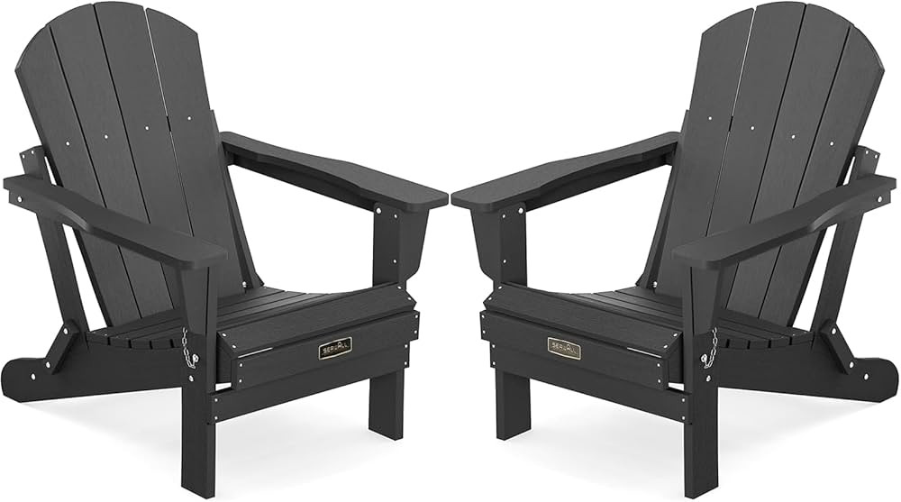 SERWALL Foldable Adirondack Chair Set of 2 for Patio Garden Outdoors Fire Pit-Black | Amazon (US)