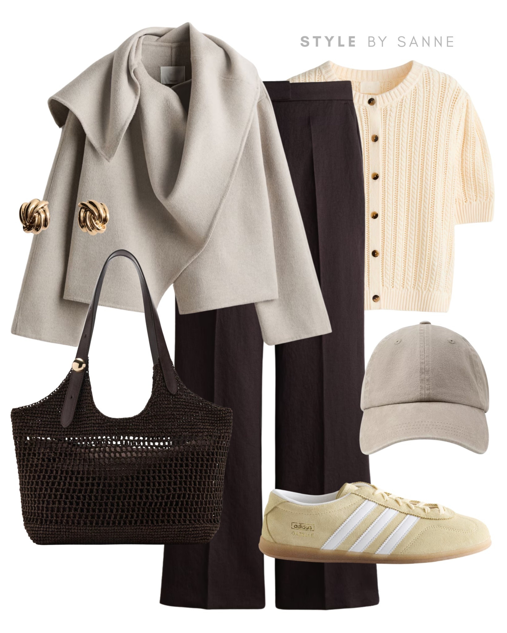 A soft beige jacket paired with deep brown trousers creates a warm, tonal base. Styled with a light knit, casual sneakers and textured accessories for an effortless, cozy look with a refined feel.🌼🤎

#LTKworkwear #LTKspring #LTKstyletip