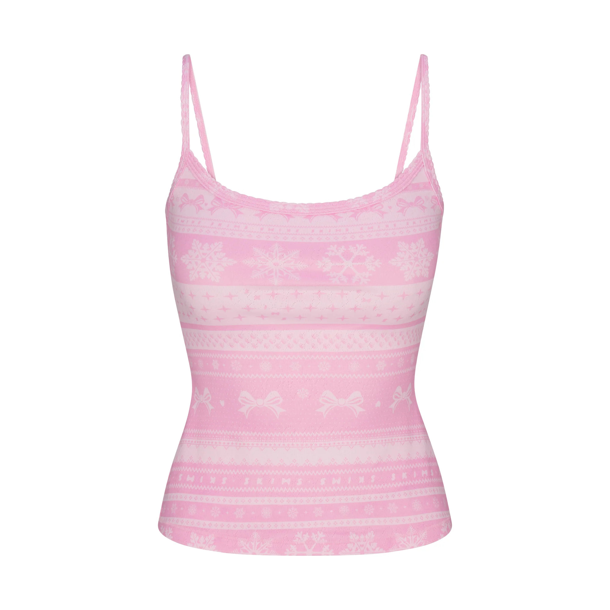 LOGO PLUSH POINTELLE CAMI | BUBBLE GUM BOW FAIR ISLE | SKIMS (US)