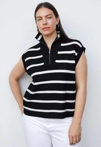 Colete Tricot Mango Listrado Preto | Dafiti (BR)