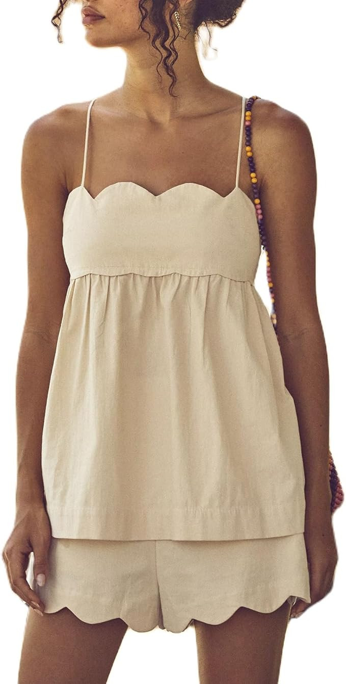 Women 2 Piece Casual Lounge Set Sleeveless Strappy Tie Back Cami Top Wide Leg Shorts 2Pcs Summer ... | Amazon (US)