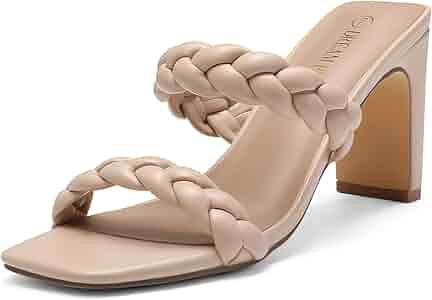 DREAM PAIRS Women's Two Strap Braided Square Open Toe High Block Heels Sandals Strappy Wedding Dr... | Amazon (US)