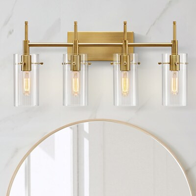 KAWOTI Sylind 27.5-in 4-Light Gold Modern/Contemporary Vanity Light | Lowe's