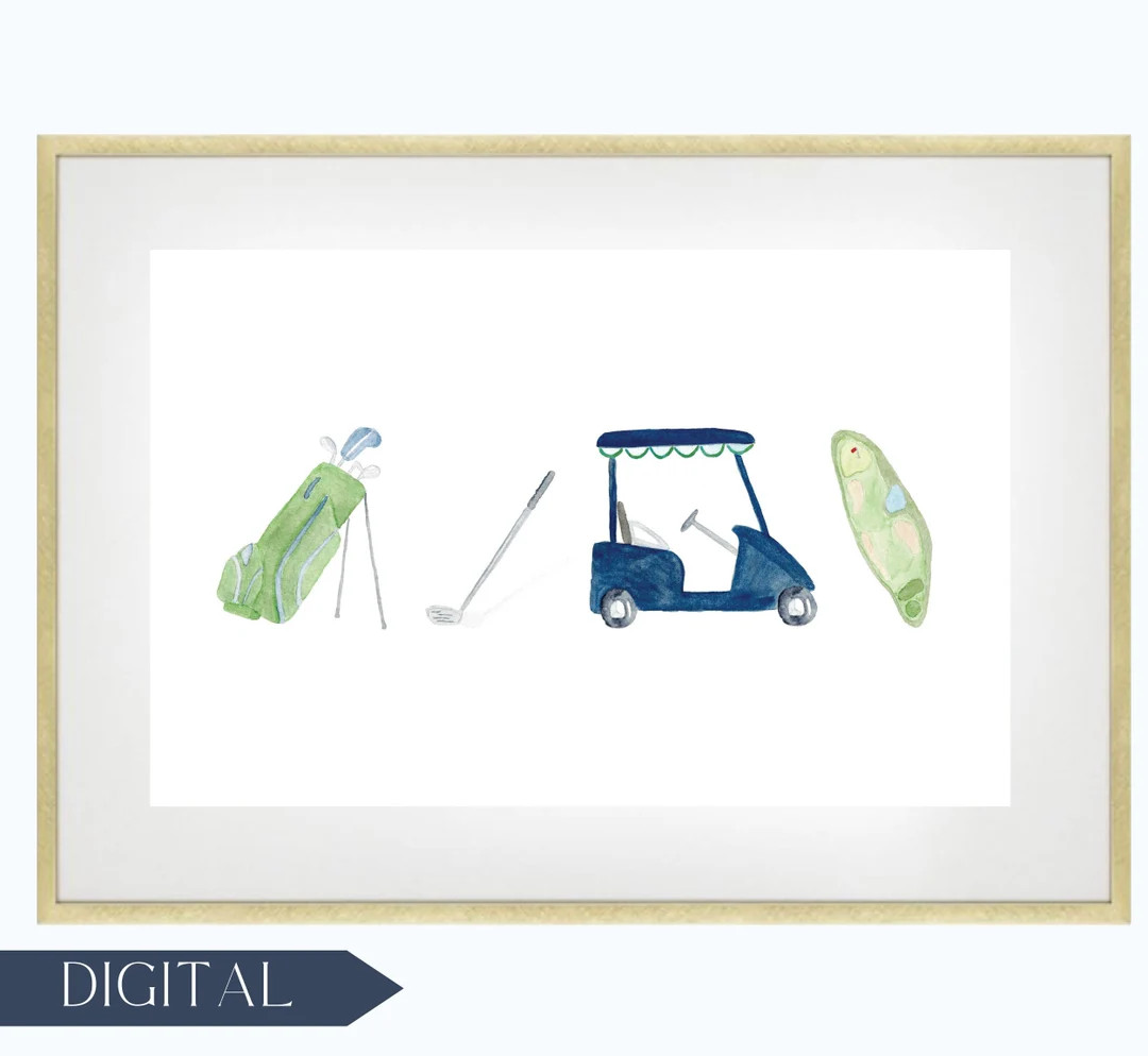Golf Watercolor Nursery Wall Decor Watercolor Golf Bag, Golf Club, Golf Cart, Golf Hole Art Print... | Etsy (US)