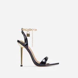 Front-Row Chain Padlock Detail Pointed Toe Metallic Heel In Black Patent | EGO Shoes (US & Canada)