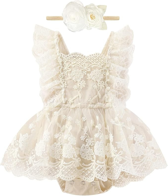 Baby Girl Boho Lace Romper Dress Toddler Floral Lace Ruffle Sleeve Jumpsuit Bodysuit Princess Out... | Amazon (CA)