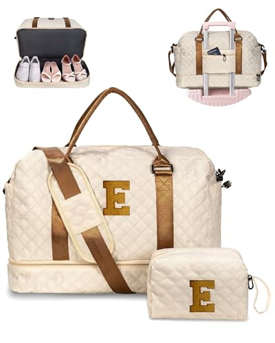 Vogewood Girls/Kids Initial Duffle Bag with Shoe Compartment, Kids Personalized Travel Bags with Makeup Bag for Women with Trolley Sleeve & Wet Pocket, Gifts for Teenage Girl(Letter E) | Amazon (US)