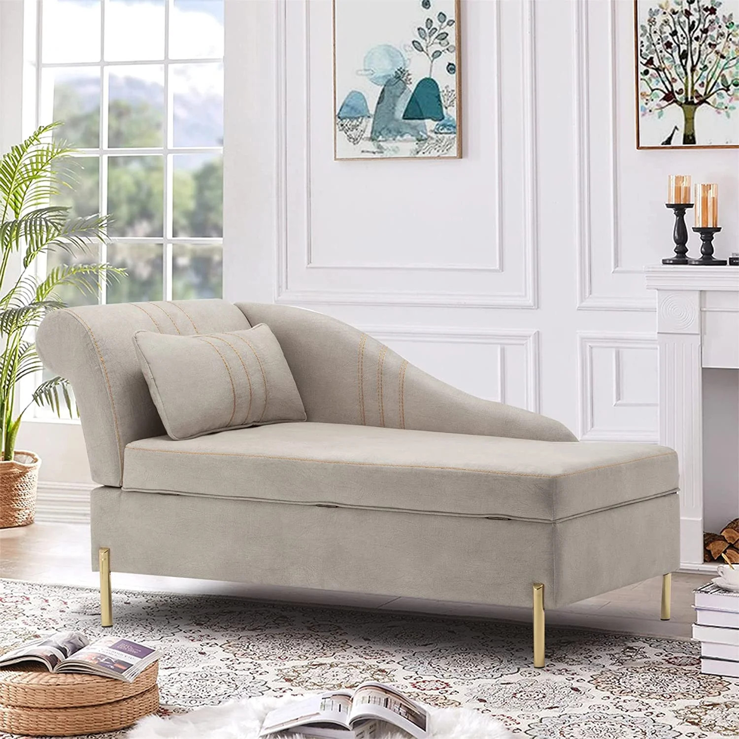 Andeworld Chaise Lounge with Storage, Modern Upholstered Tufted Chaise Lounge Chair Indoor Faux S... | Walmart (US)