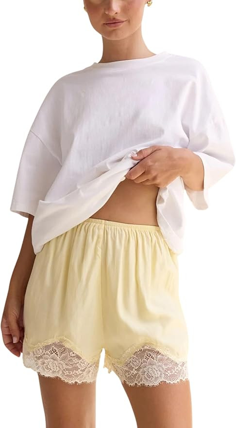 Womens Lace Trim Lounge Shorts Soft Lightweight Sleep Shorts with Elastic Waist Casual Home Botto... | Amazon (US)