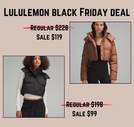 Lululemon wunder puff cropped jacket & wunder puff cropped vest 50% off!!!

#LTKsalealert #LTKSeasonal #LTKCyberWeek