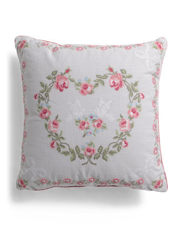 20X20 Needlepoint Heart Roses Birds Pillow, Cotton/Polyester | TJ Maxx