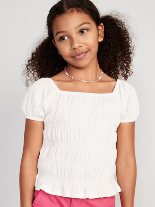 Puckered-Jacquard Knit Smocked Top for Girls | Old Navy (US)