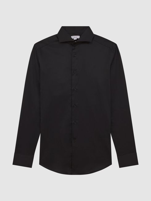Reiss Black Storm Slim Fit Two-Fold Cotton Shirt | Reiss US