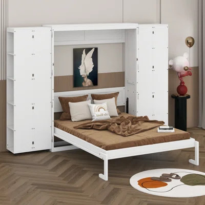 Queen Murphy Bed Wall Bed With Push-Pull Foldable Storage Cabinets, Hidden Bedframe, Foldable Platform Beds | Wayfair North America