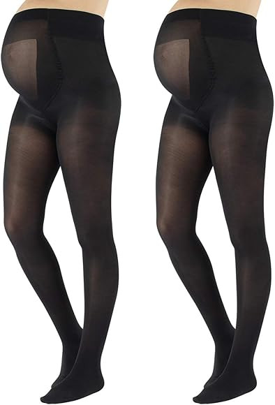 2 Pairs Maternity Tights | Pregnancy Opaque Pantyhose | 40 DEN | S M L XL | Black, Blue | Made In... | Amazon (US)
