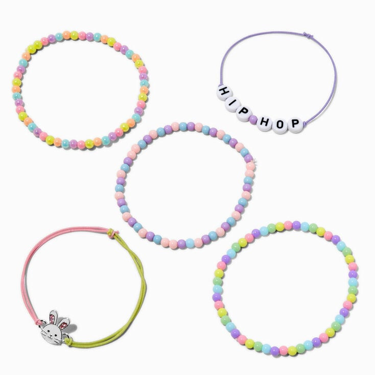 Hip Hop Easter Bunny Beaded Stretch Bracelets - 5 Pack | Claire's (UK)