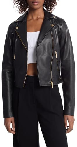Michael Kors Women's Leather Moto Jacket, Black, XL | Amazon (US)