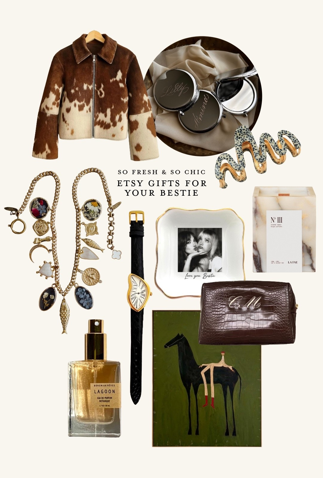 Etsy gifts for your bestie! 
-
Gift guide for her - Cool girl gifts - gifts for her - bff gifts - sister gifts - best friend gifts - gold chain charm necklace - custom croc leather makeup bag - melting watch - cow print jacket - silver engraved compact mirror - whimsical modern art print - Etsy Art - Etsy perfume - marble candle holder - best friend photo tray - customized gifts Etsy - squiggly claw clip - Etsy affordable gifts for her 

#LTKGiftGuide #LTKSaleAlert #LTKFindsUnder100