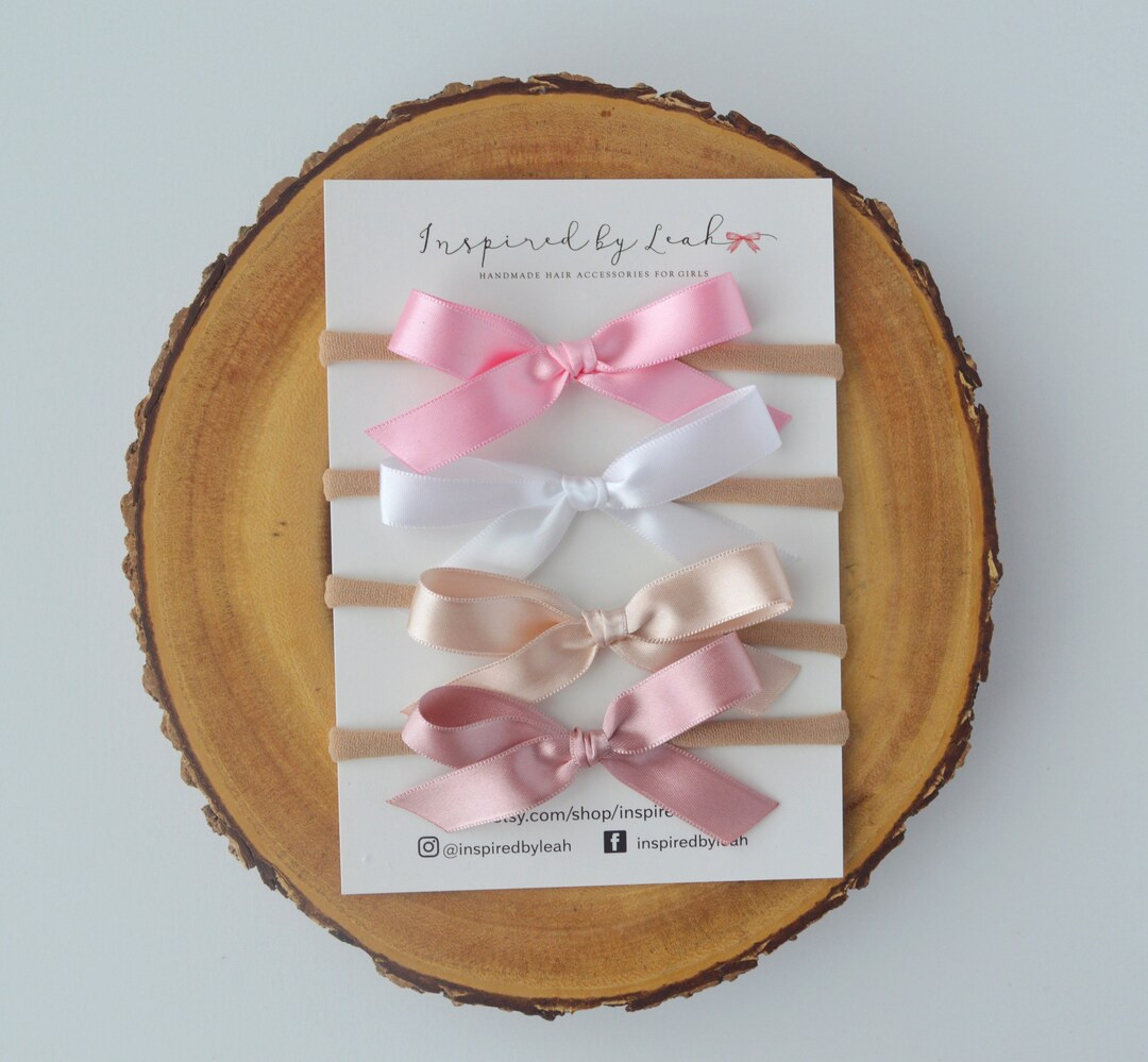 Pink, White, Champagne, Rose Satin Bows. Newborn Satin Headband. Girl Satin Bows. Dainty Bows. Wh... | Etsy (US)