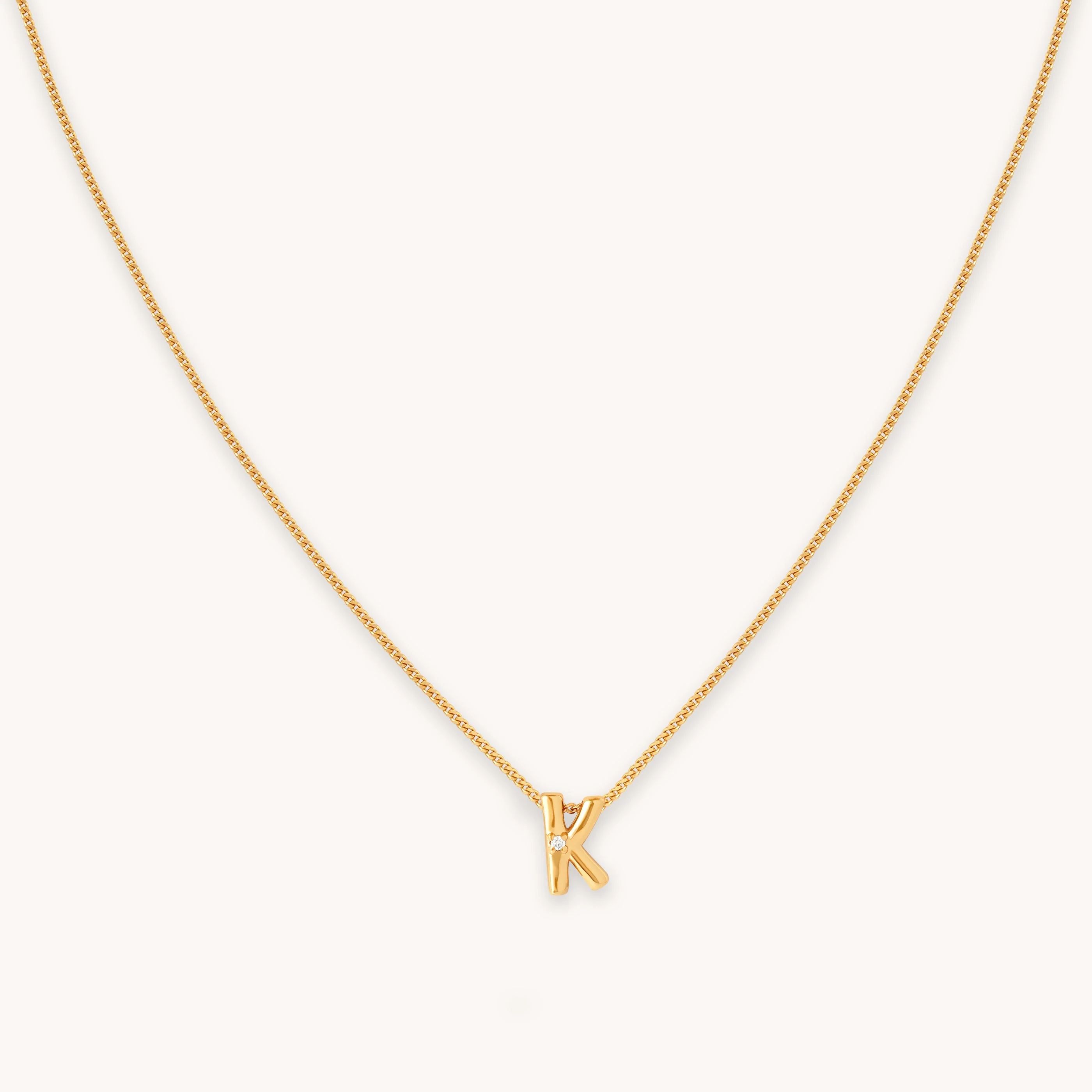 K Gold Initial Pendant Necklace | Astrid & Miyu Necklaces | Astrid and Miyu