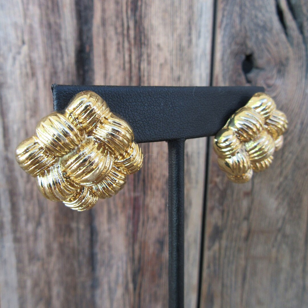 90s Gold Tone Earrings Square Box Geo Geometric Earrings - Etsy | Etsy (US)