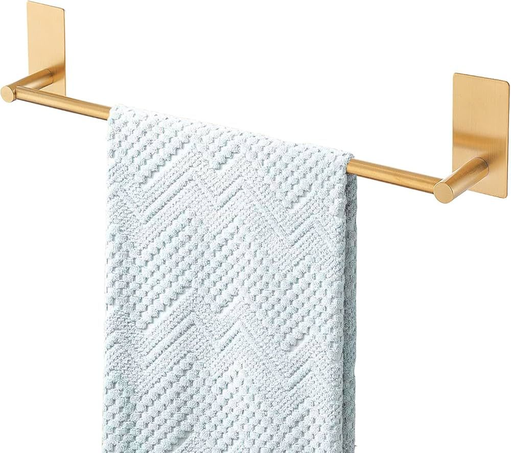 Songtec Gold Towel Bar 16-Inch, Adhesive Stick On Bath Towel Rack No Drill, Strong Adhesion Tape ... | Amazon (US)
