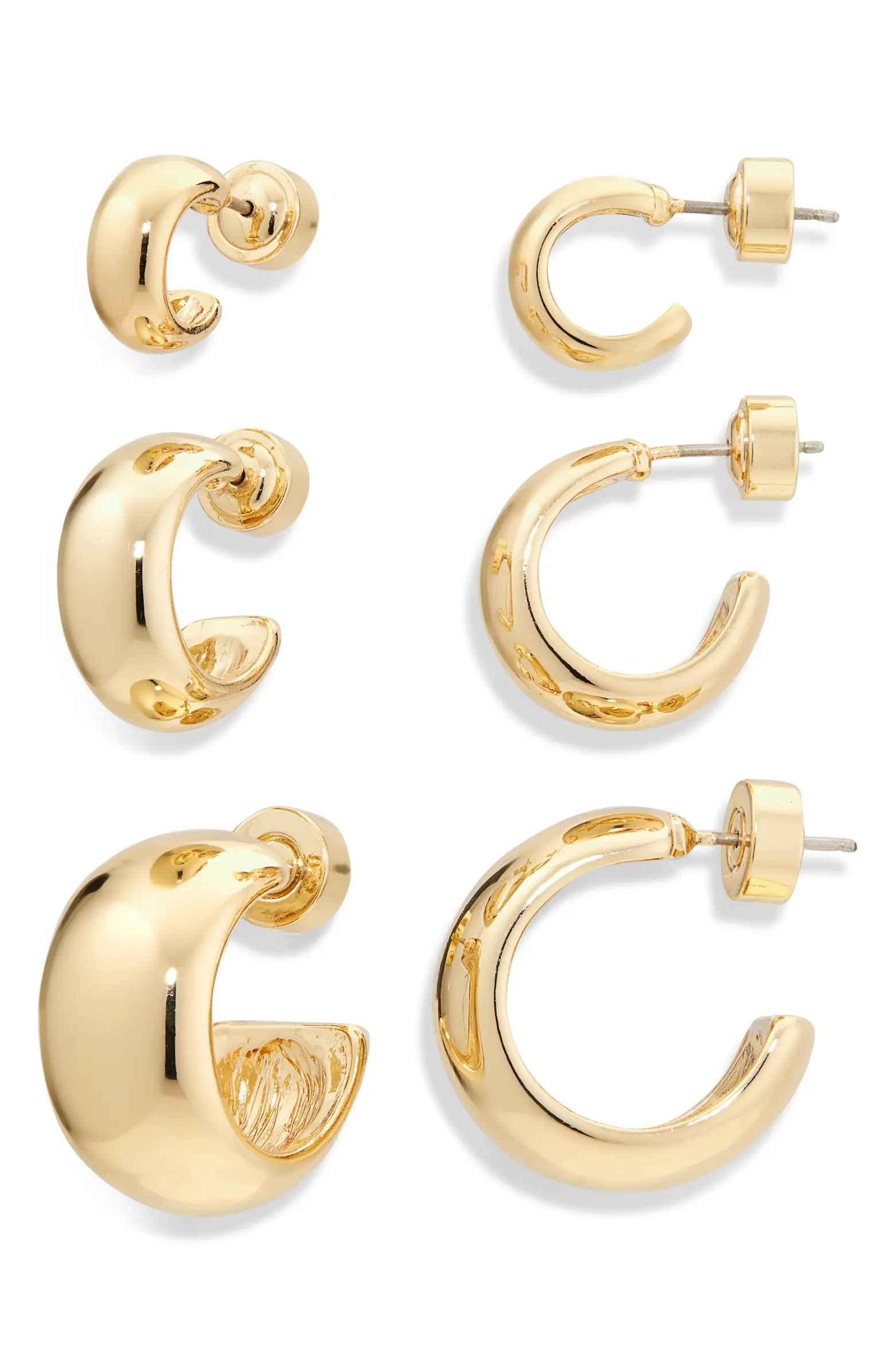 Set of 3 Polished Dome Hoop Earrings | Nordstrom