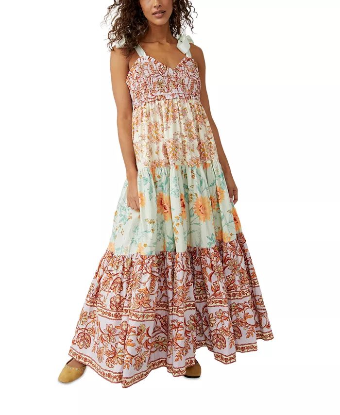 Free People Women's Bluebell Cotton Mixed-Print Tiered Maxi Dress - Macy's | Macy's