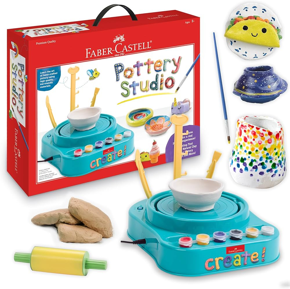 Faber-Castell Pottery Studio - Kids Pottery Wheel Kit for Ages 8+, Complete Pottery Wheel and Pai... | Amazon (US)