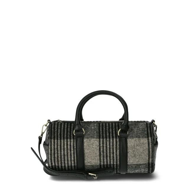 Time and Tru Women's Plaid Barrel Crossbody Bag, Black | Walmart (US)