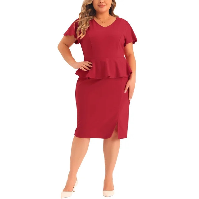Agnes Orinda Plus Size Dresses for Women Church Short Ruffles Sleeve Work Pencil Vintage Peplum D... | Walmart (US)