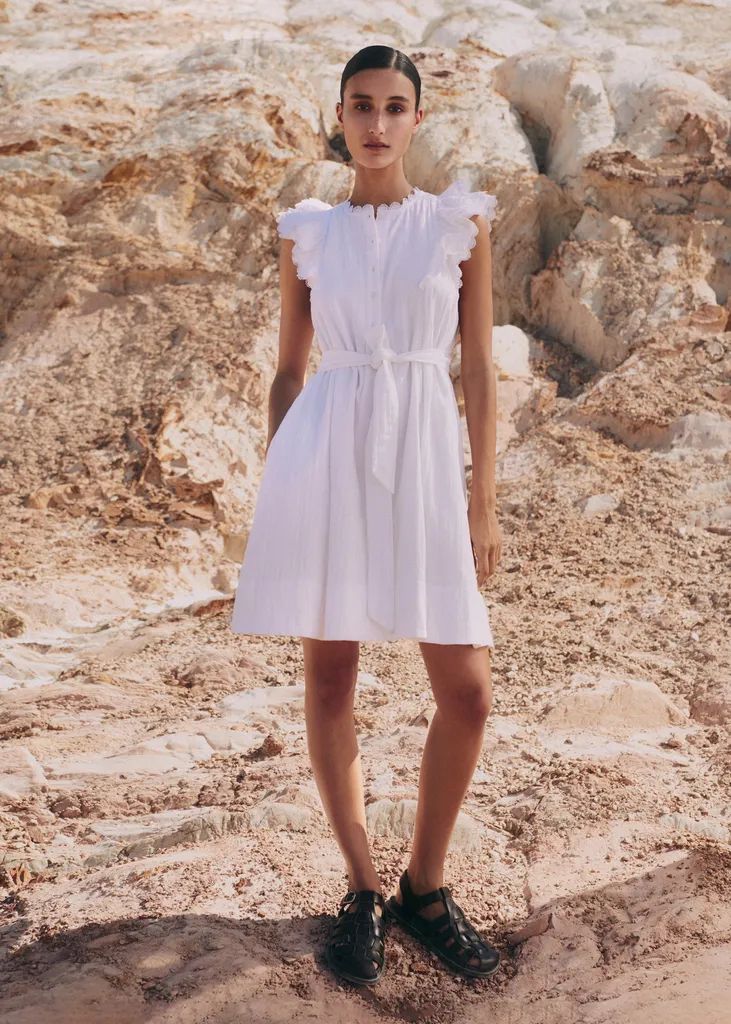 Cheesecloth Frill Short Swing Dress + Belt | ME+EM Global (Excluding US)