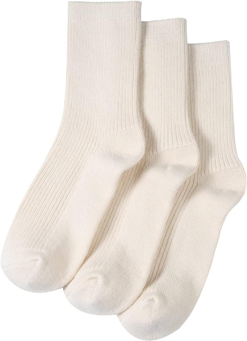 MELUSA 3 Pairs Wool Cashmere Socks for Women, Super Soft Warm Cozy Winter Gift Crew Socks | Amazon (US)